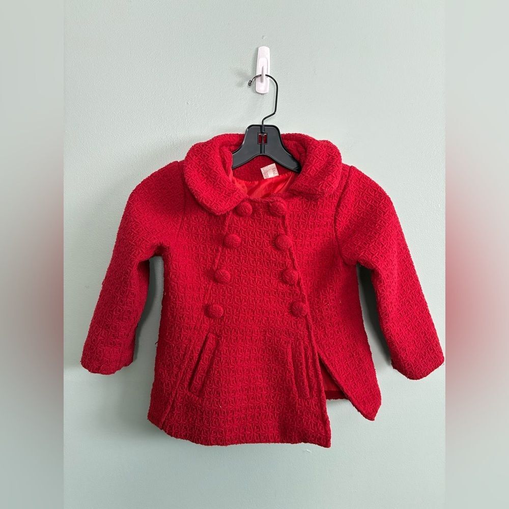 Girls Toddlers Red Christmas Holiday Kids Pea Coat Sz 3T